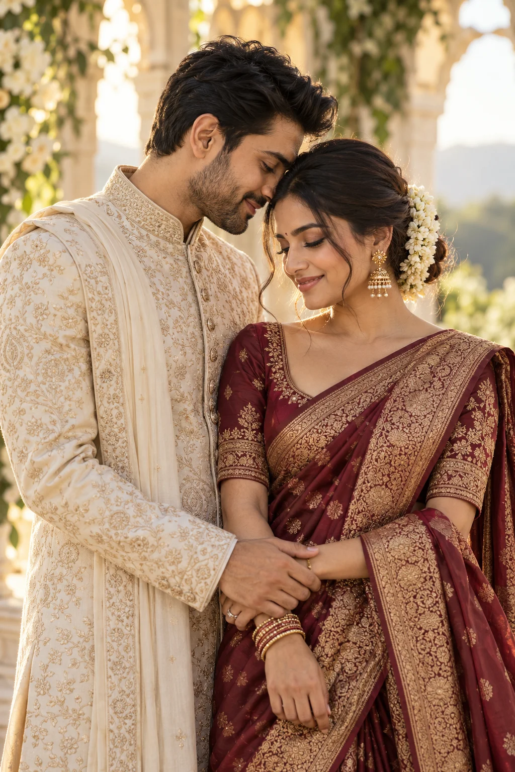 Illustrative editorial image of an Indian wedding couple